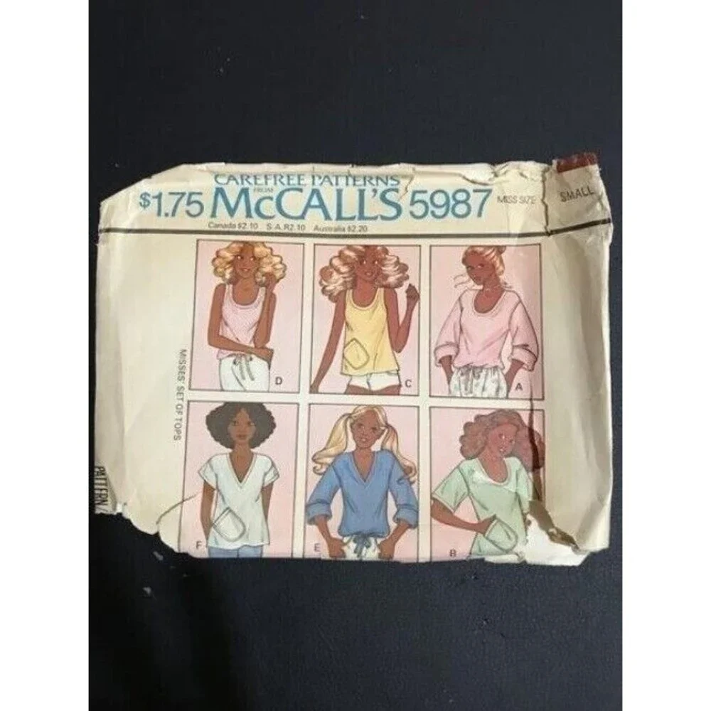 #5987 McCalls 5987 Vintage Junior, pullover, Junior, top sewing pattern size S